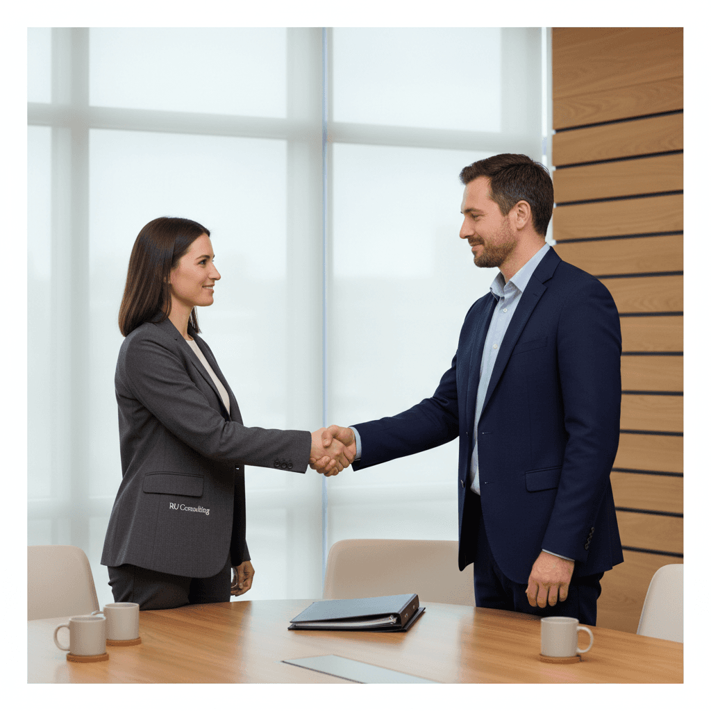 Client and consultant shaking hands after a meeting