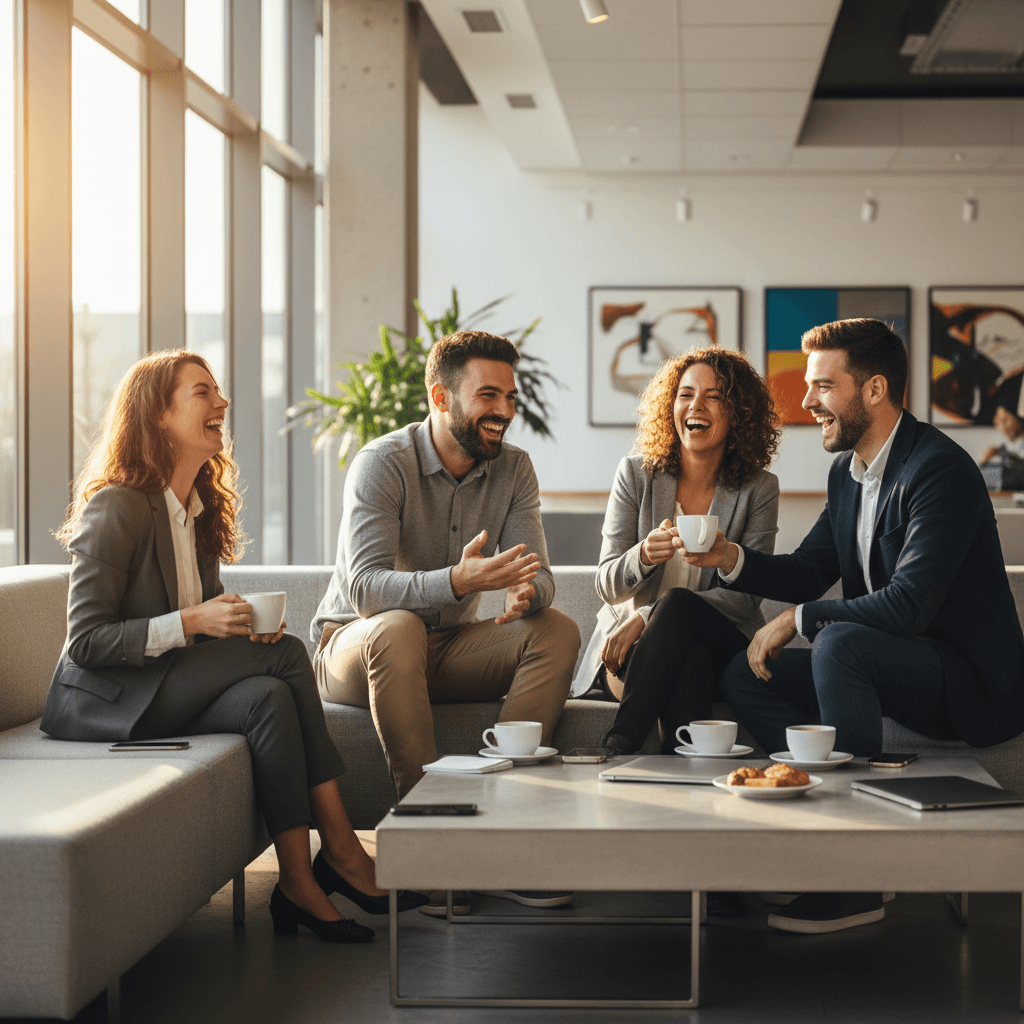 Young professionals enjoying coffee at a networking event