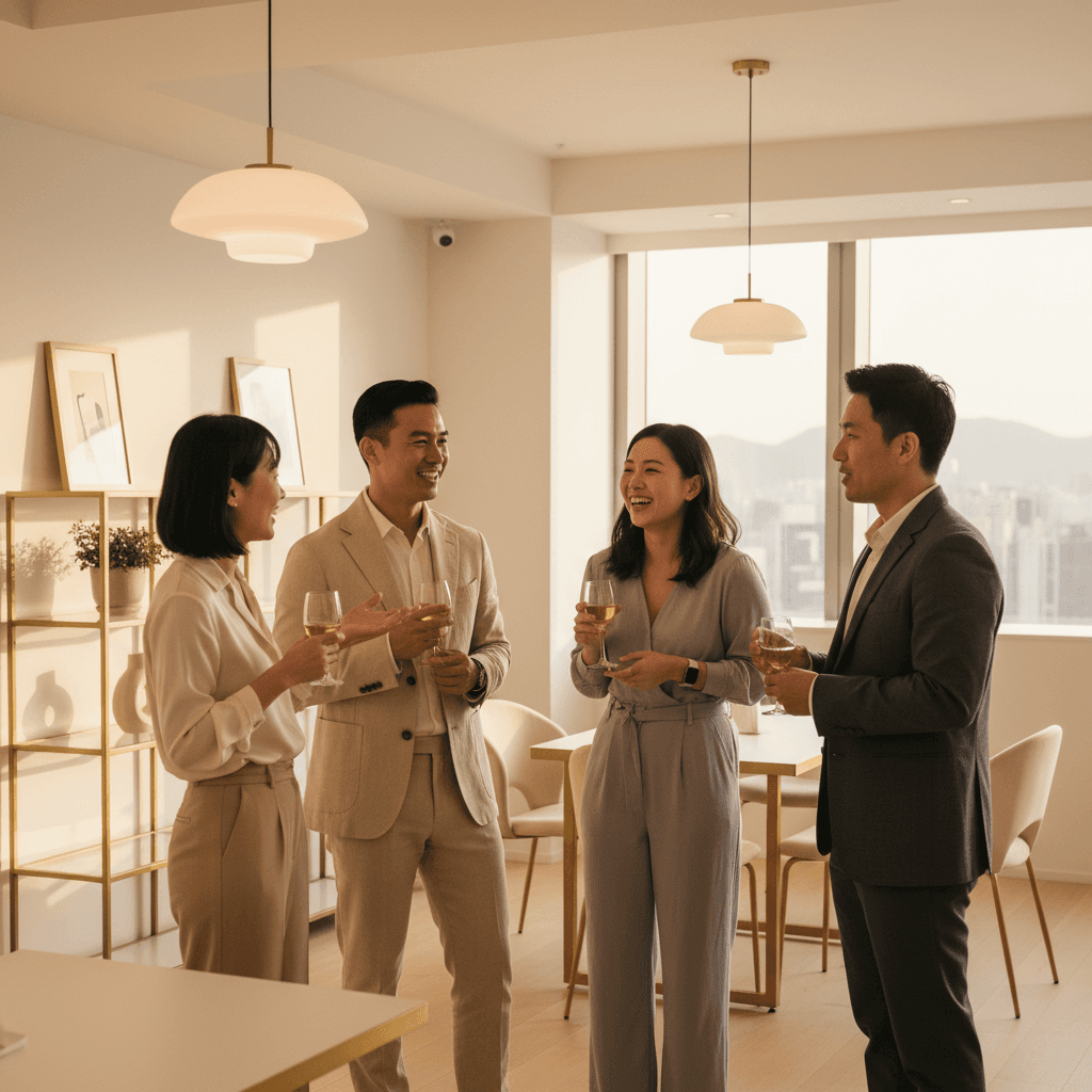 Professionals networking at a RU Consulting event in Hong Kong